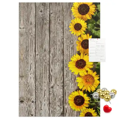 Tableau affichage liège Tournesols sur fond de bois