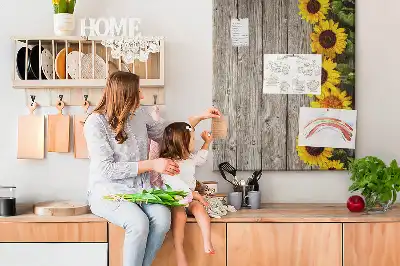 Tableau affichage liège Tournesols sur fond de bois