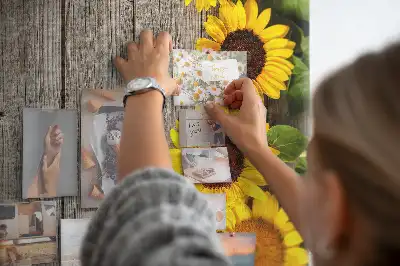 Tableau affichage liège Tournesols sur fond de bois
