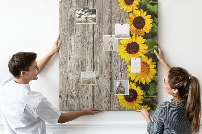 Tableau affichage liège Tournesols sur fond de bois