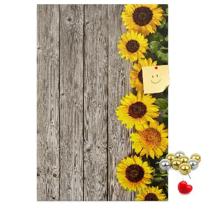 Tableau affichage liège Tournesols sur fond de bois