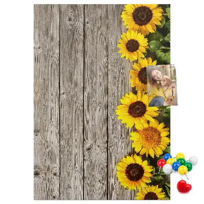 Tableau affichage liège Tournesols sur fond de bois