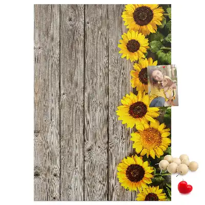 Tableau affichage liège Tournesols sur fond de bois