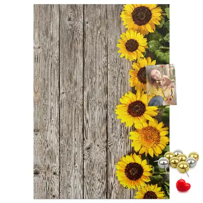 Tableau affichage liège Tournesols sur fond de bois