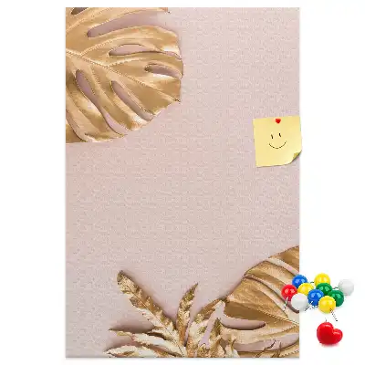 Tableau d'affichage en liège motifs feuilles dorées