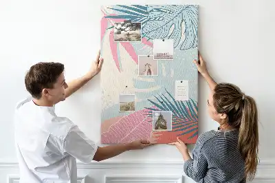 Image tableau en liège Feuilles aux teintes pastel