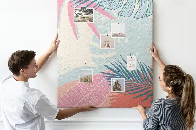 Image tableau en liège Feuilles aux teintes pastel