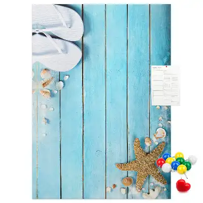 Tableau de liège décoratif Coquillages sur bois