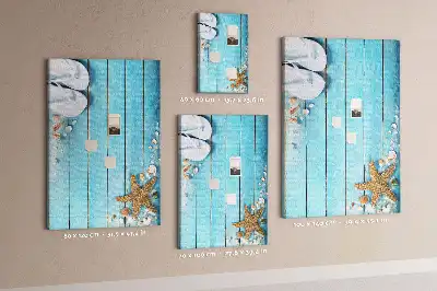 Tableau de liège décoratif Coquillages sur bois
