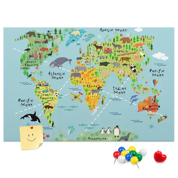Tableau d’affichage en liège Continents avec la faune du globe