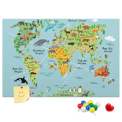Tableau d’affichage en liège Continents avec la faune du globe