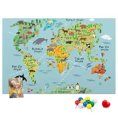 Tableau d’affichage en liège Continents avec la faune du globe