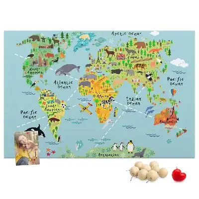 Tableau d’affichage en liège Continents avec la faune du globe
