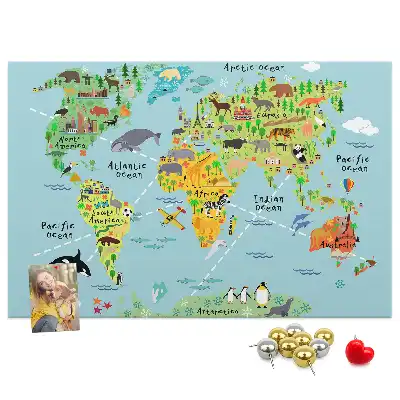 Tableau d’affichage en liège Continents avec la faune du globe