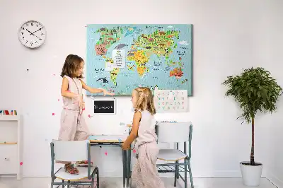 Tableau d’affichage en liège Continents avec la faune du globe