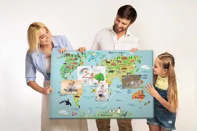 Tableau d’affichage en liège Continents avec la faune du globe