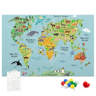 Tableau d’affichage en liège Continents avec la faune du globe