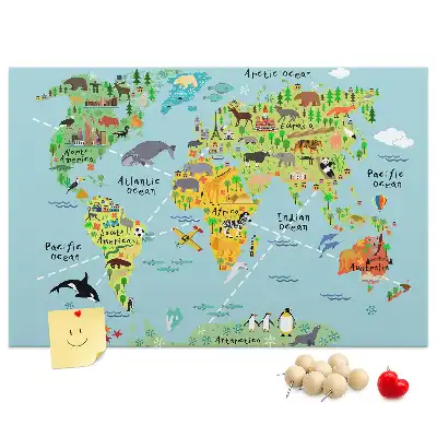 Tableau d’affichage en liège Continents avec la faune du globe