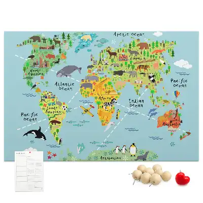 Tableau d’affichage en liège Continents avec la faune du globe
