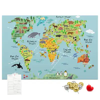 Tableau d’affichage en liège Continents avec la faune du globe