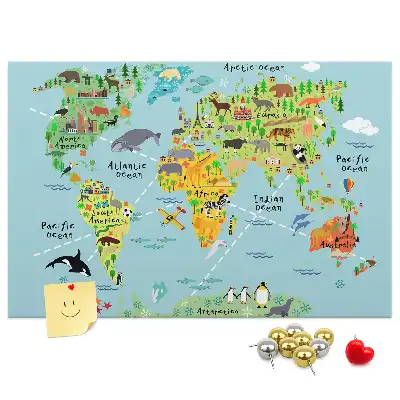 Tableau d’affichage en liège Continents avec la faune du globe