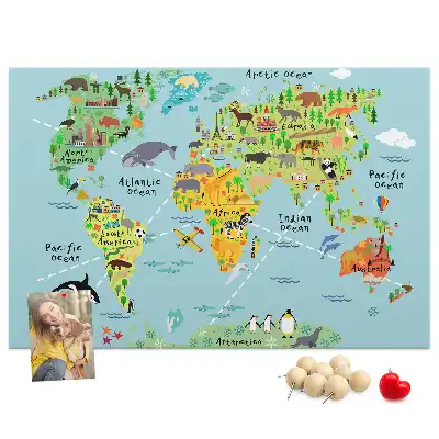 Tableau d’affichage en liège Continents avec la faune du globe
