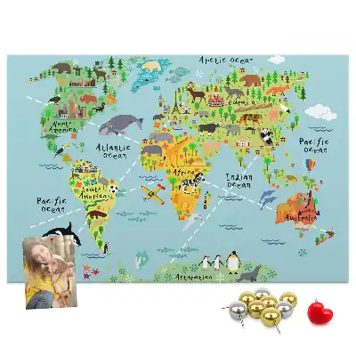 Tableau d’affichage en liège Continents avec la faune du globe