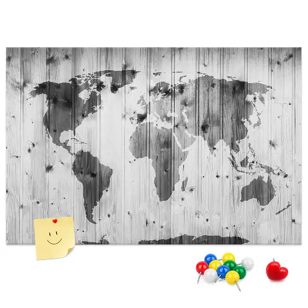 Tableau en liège déco Carte du Monde sur bois