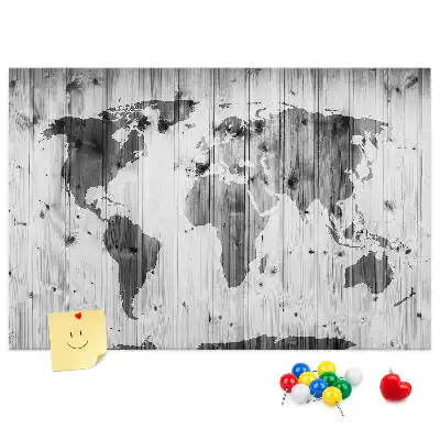 Tableau en liège décoratif Carte du Monde sur bois