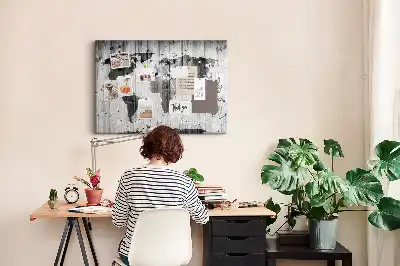 Tableau en liège déco Carte du Monde sur bois