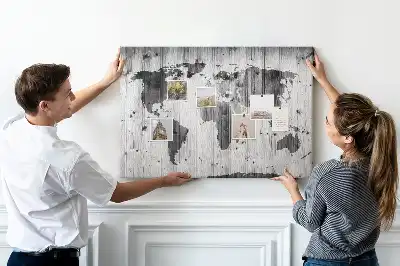 Tableau en liège déco Carte du Monde sur bois