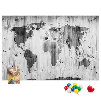 Tableau en liège déco Carte du Monde sur bois