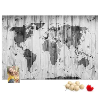 Tableau en liège déco Carte du Monde sur bois
