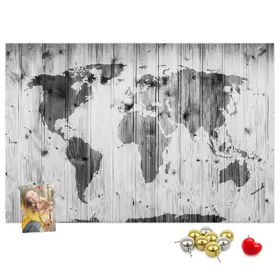 Tableau en liège déco Carte du Monde sur bois