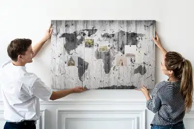 Tableau en liège déco Carte du Monde sur bois