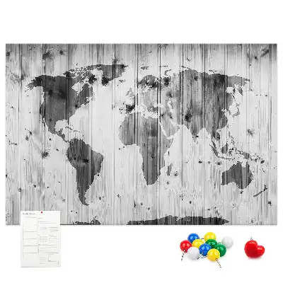Tableau en liège déco Carte du Monde sur bois