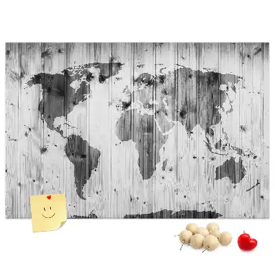 Tableau en liège déco Carte du Monde sur bois