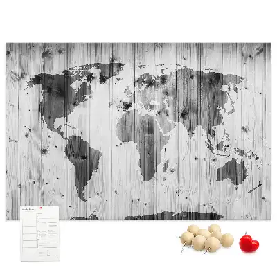 Tableau en liège déco Carte du Monde sur bois