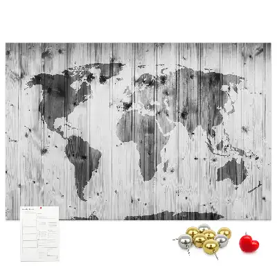 Tableau en liège déco Carte du Monde sur bois