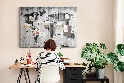 Tableau en liège déco Carte du Monde sur bois