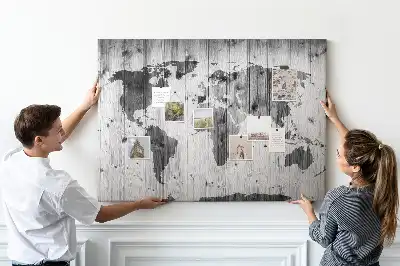 Tableau en liège déco Carte du Monde sur bois