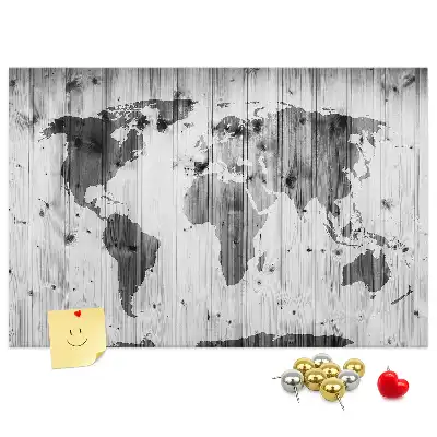 Tableau en liège déco Carte du Monde sur bois