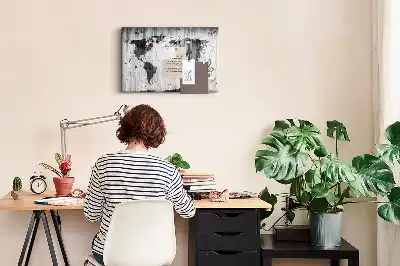 Tableau en liège déco Carte du Monde sur bois