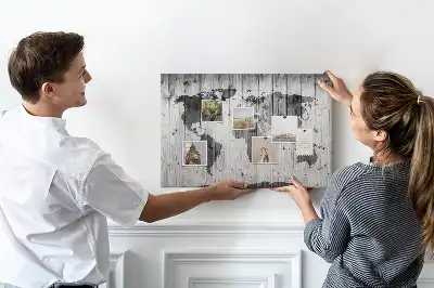 Tableau en liège déco Carte du Monde sur bois