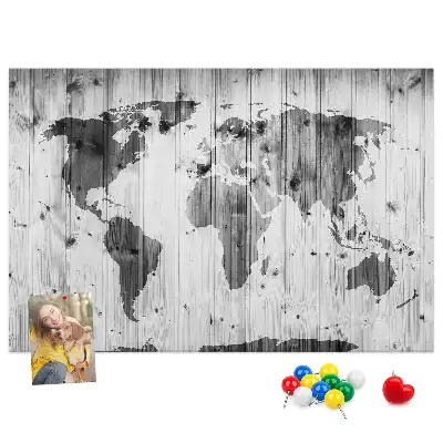Tableau en liège déco Carte du Monde sur bois