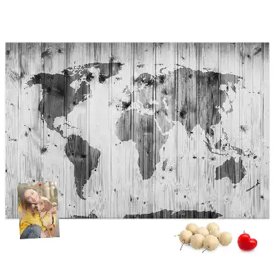 Tableau en liège déco Carte du Monde sur bois