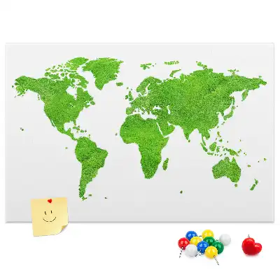 Tableau en liège motif carte du monde herbe verte