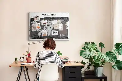 Tableau d’affichage en liège Carte du monde rétro