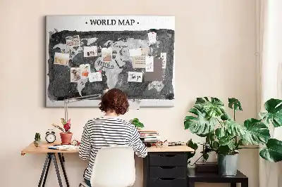 Tableau d’affichage en liège Carte du monde rétro