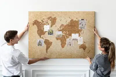 Tableau en liège déco Carte du monde de style ancien